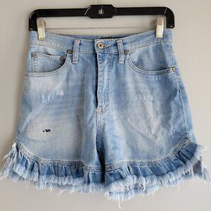 PLEASE Distressed Jean Shorts with ruffle bottom Size Small